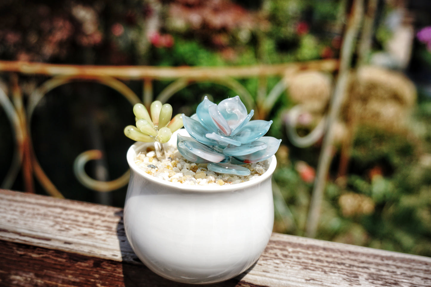 White and Green Handcrafted Glass Succulent