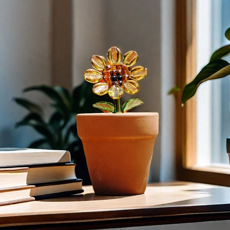 Transparent Handcrafted Glass Sunflower