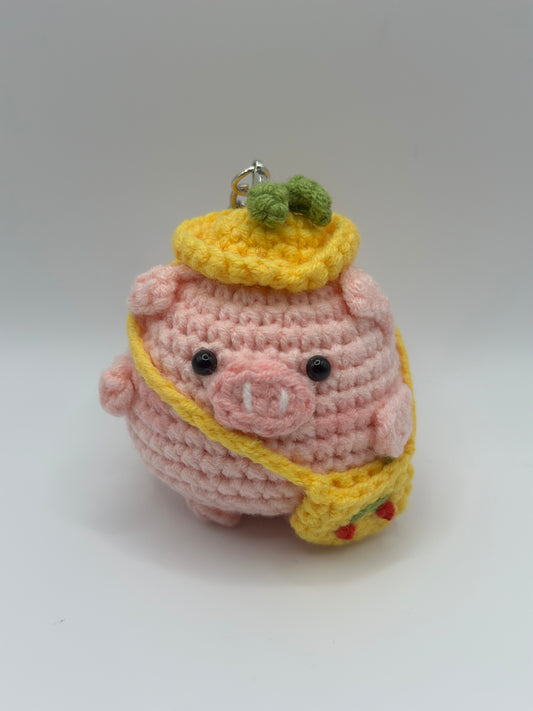 Handmade Crochet Pink Pig Keychain