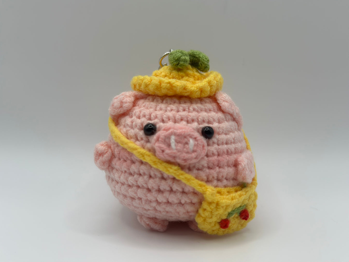 Handmade Crochet Pink Pig Keychain