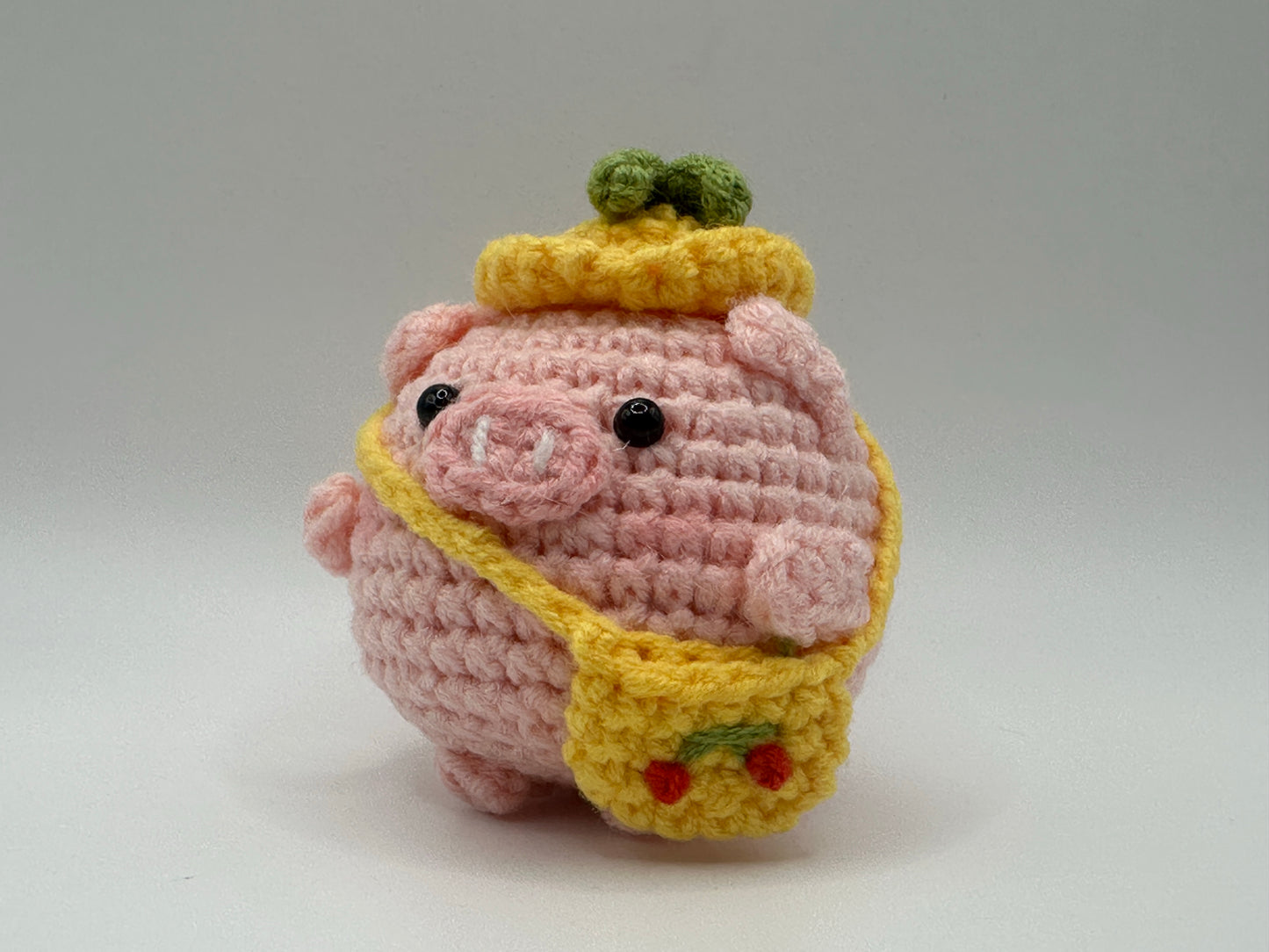 Handmade Crochet Pink Pig Keychain