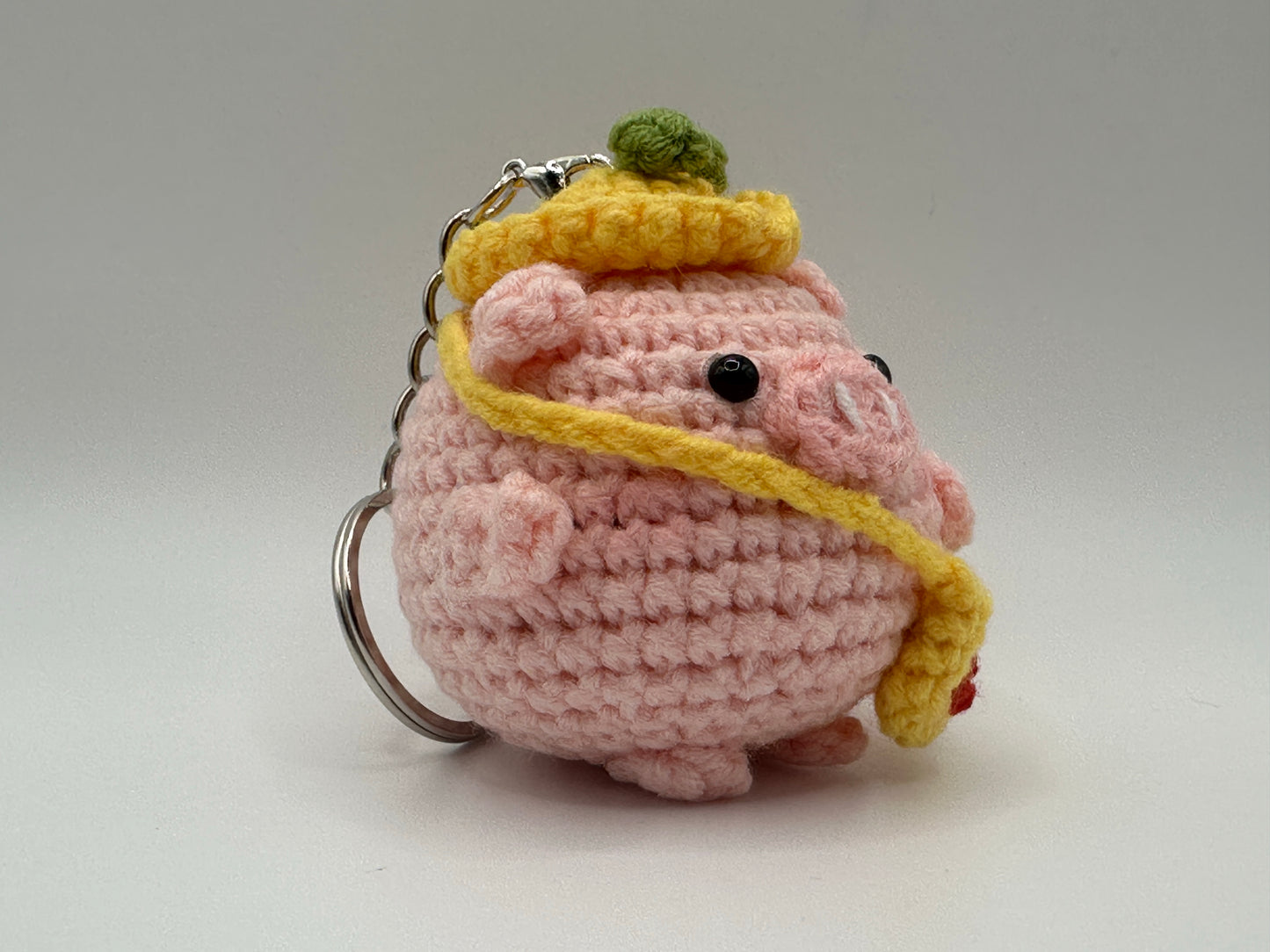 Handmade Crochet Pink Pig Keychain