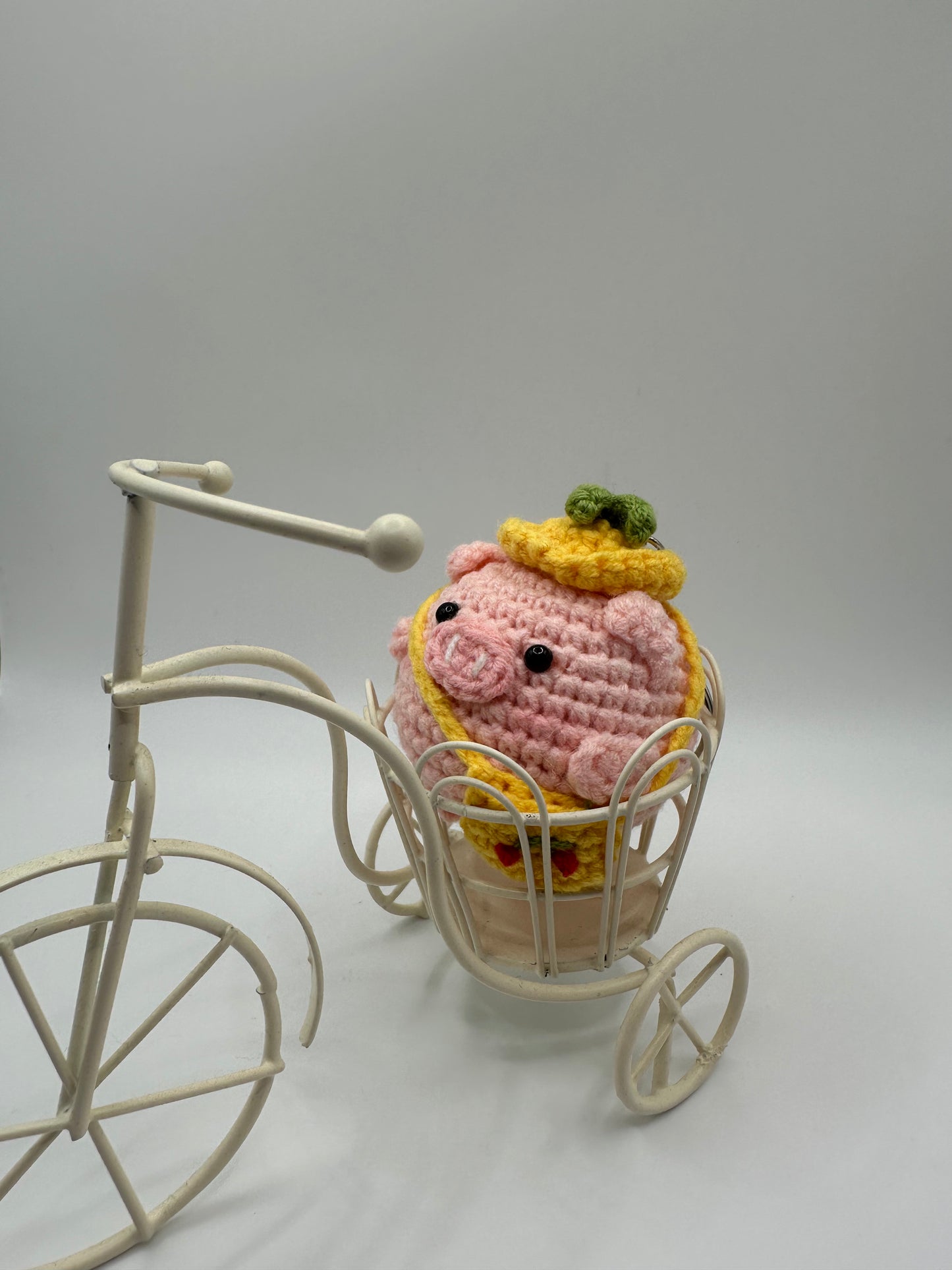 Handmade Crochet Pink Pig Keychain