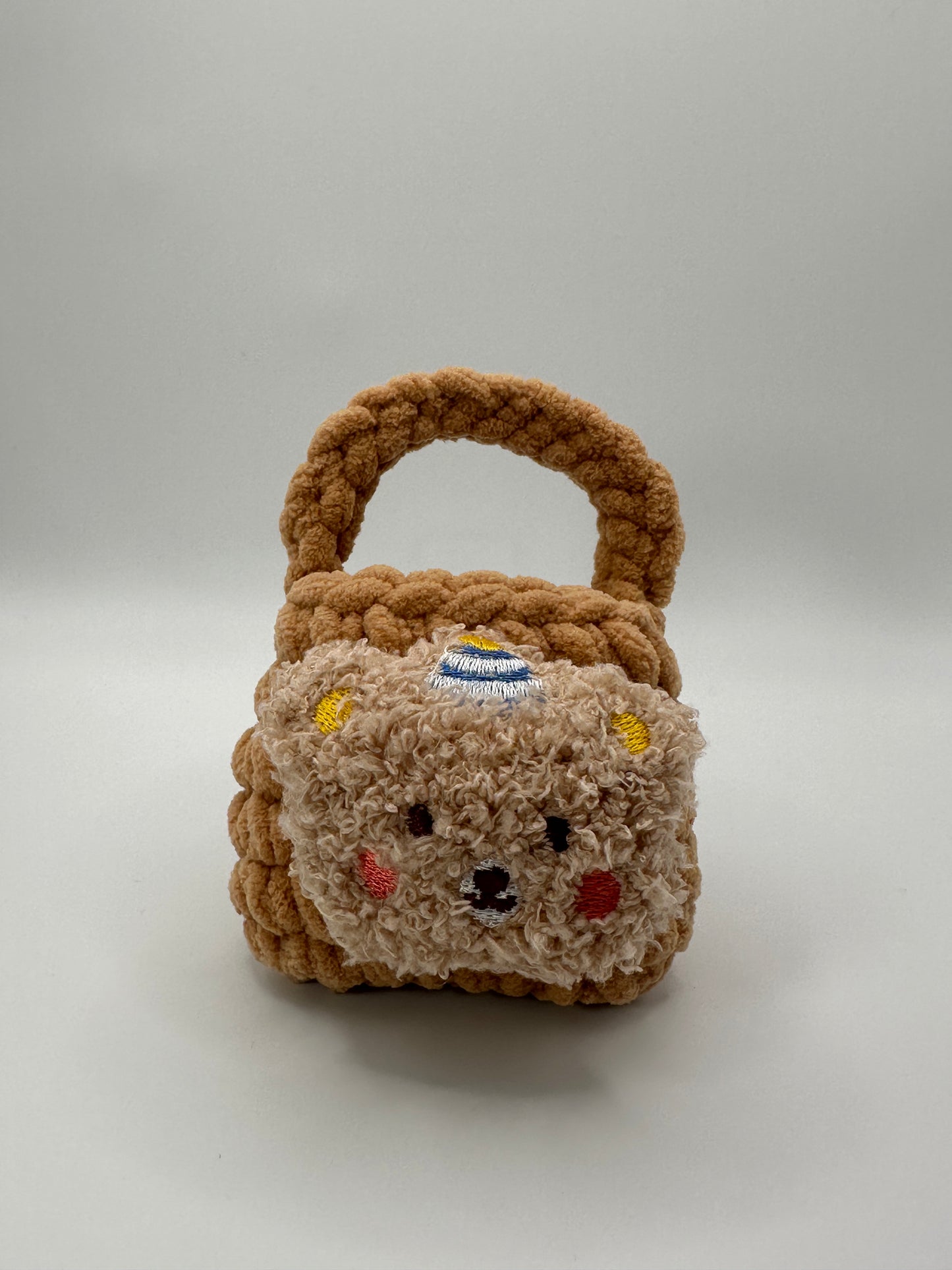 Handmade Woven Mini Basket with Cute Plush Bear Design