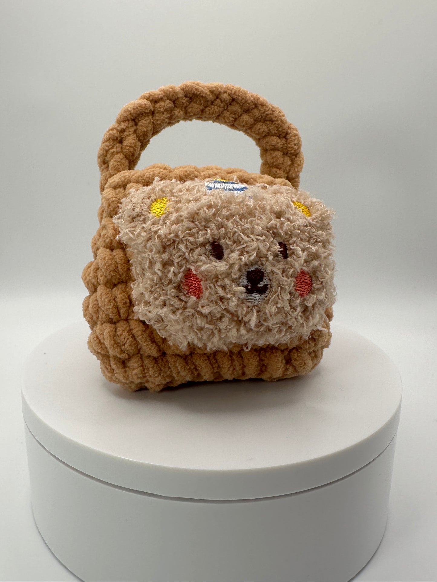 Handmade Woven Mini Basket with Cute Plush Bear Design