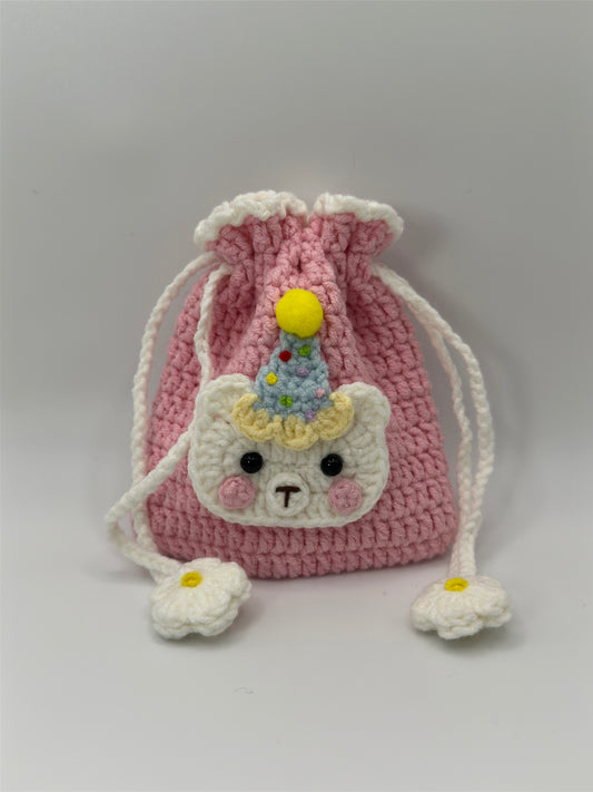 Handmade Party Bear Drawstring Bag