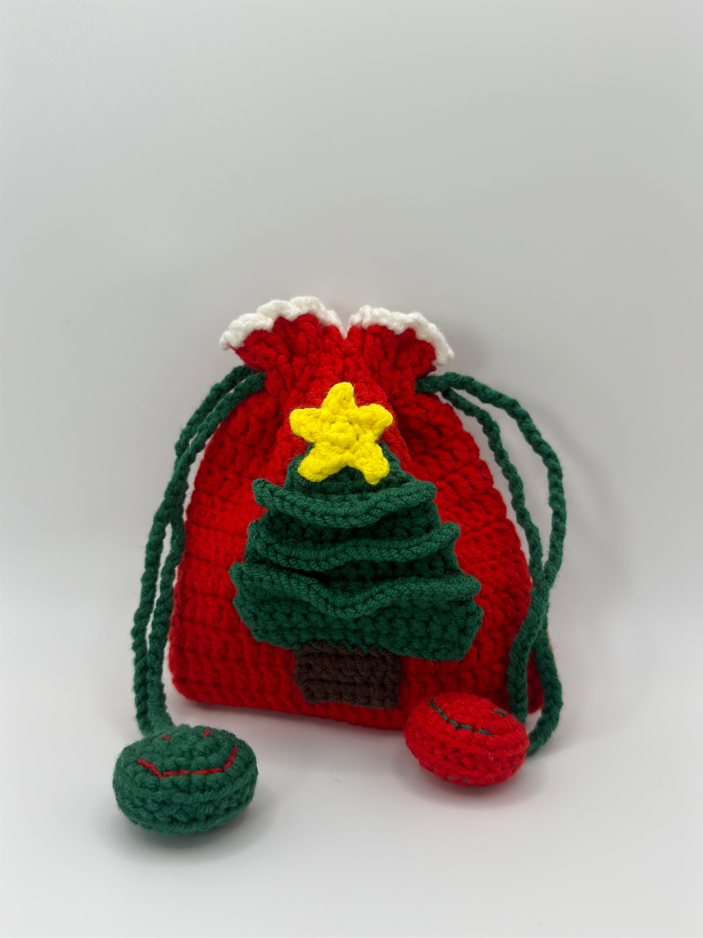 Handmade Crochet Christmas Tree Drawstring Bag