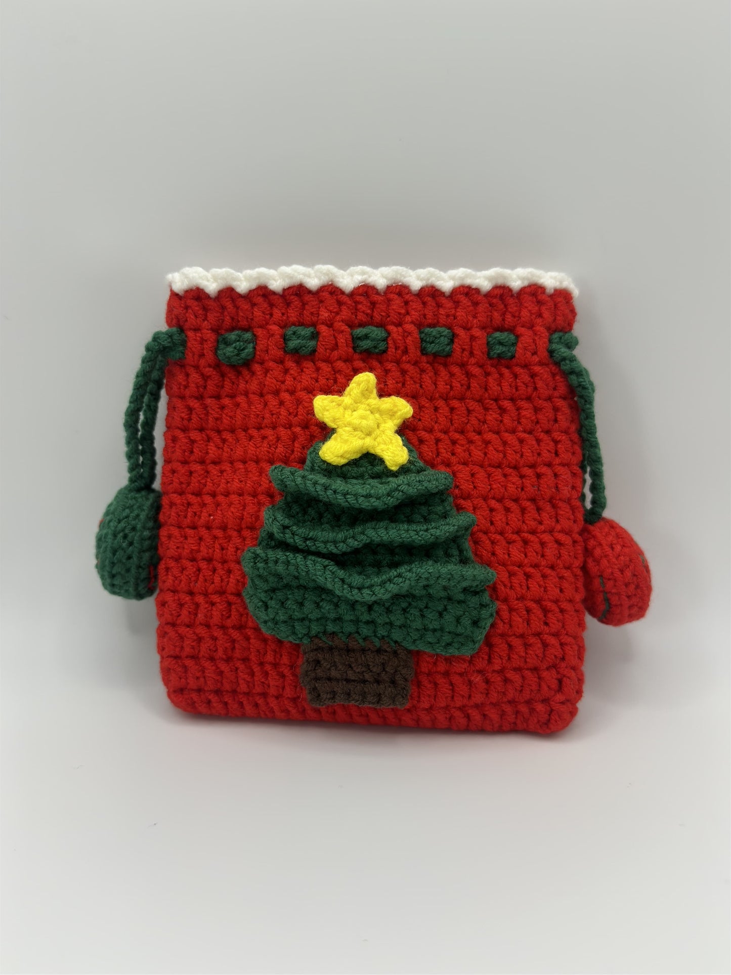 Handmade Crochet Christmas Tree Drawstring Bag