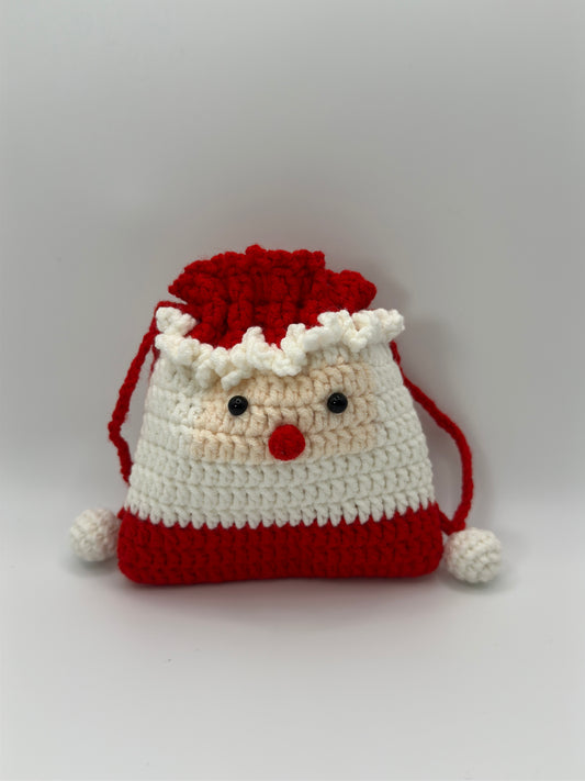 Handmade Crochet Santa Claus Drawstring Bag