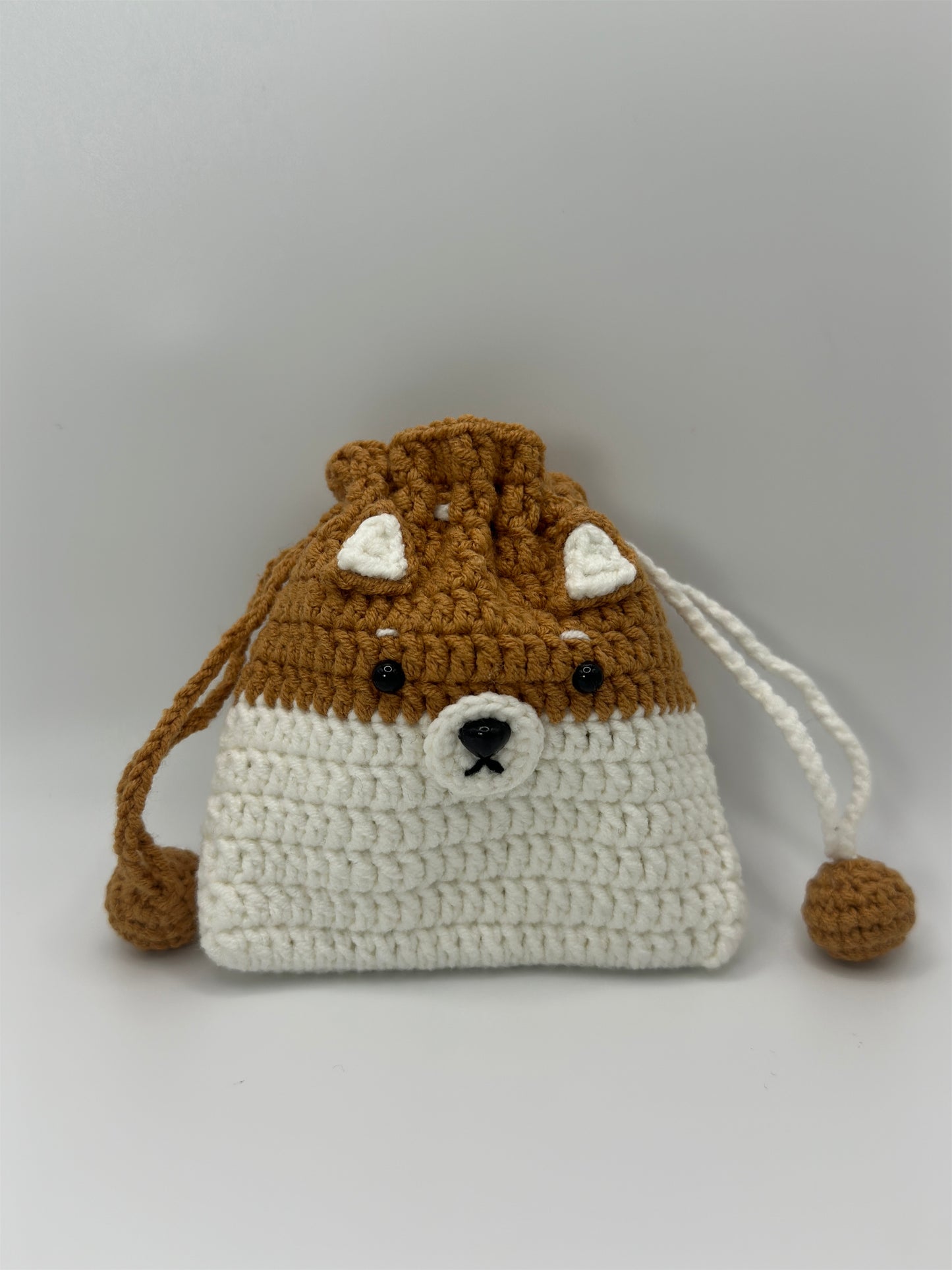 Handmade Crochet Shiba Inu Drawstring Bag