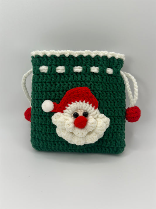 Handmade Crochet Santa Claus Drawstring Bag