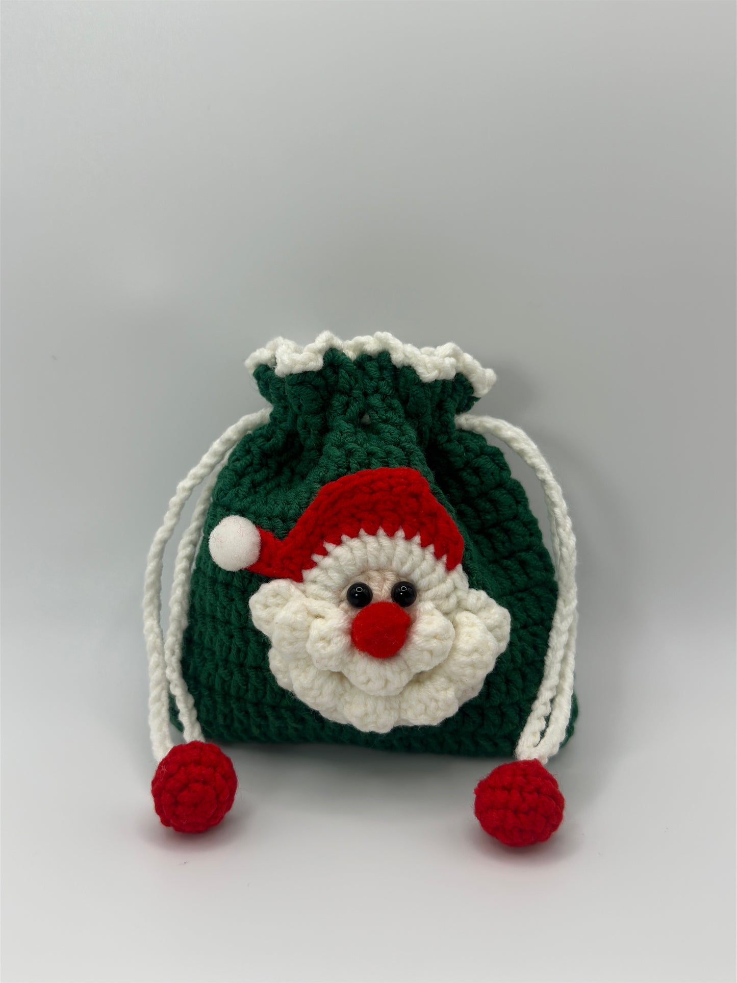 Handmade Crochet Santa Claus Drawstring Bag